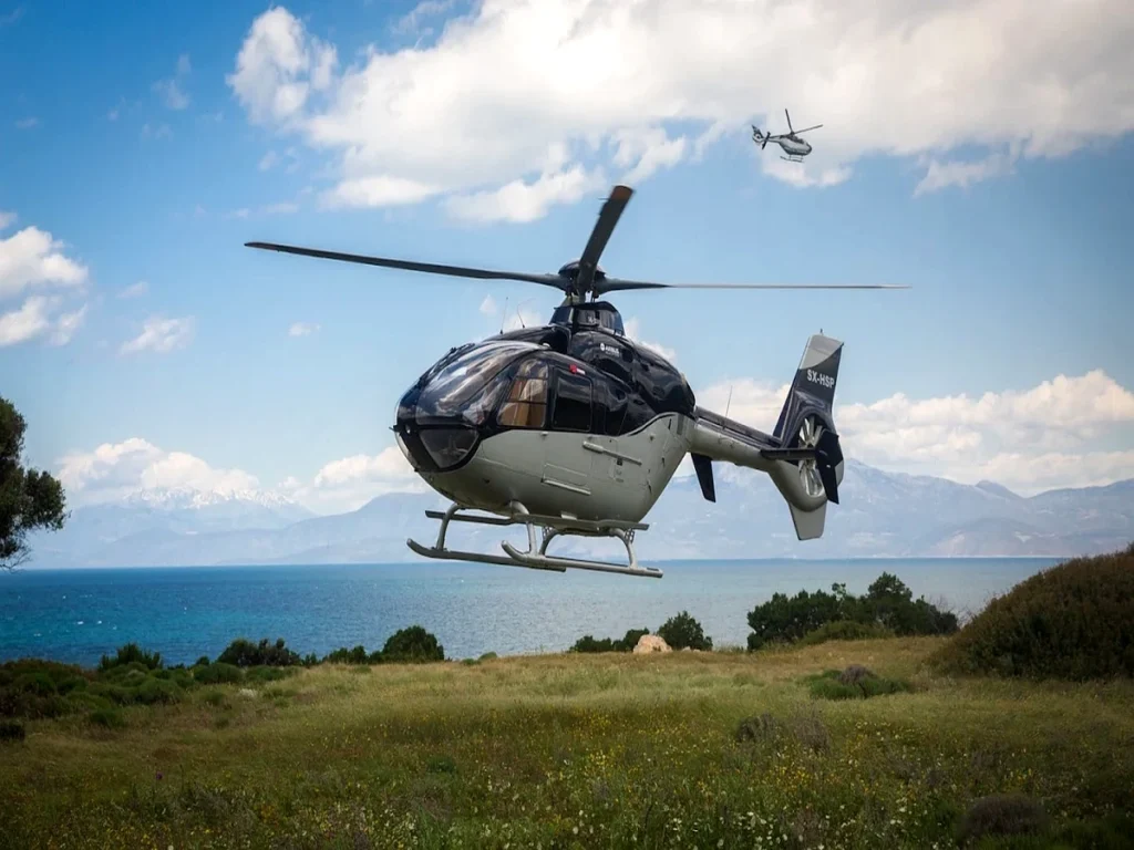 Bodrum Helicopter Charter Cost guide featuring a luxury private helicopter ready for VIP charter flights from Bodrum to Turkish destinations and the Greek Islands.