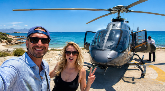 Santorini to Mykonos Helicopter Santorini to Mykonos private helicopter transfer over the Aegean Sea