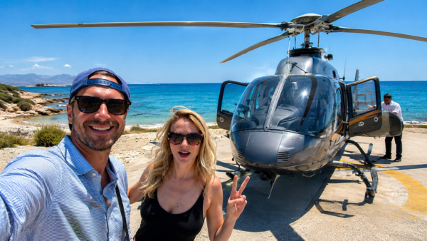 Santorini to Mykonos Helicopter Santorini to Mykonos private helicopter transfer over the Aegean Sea